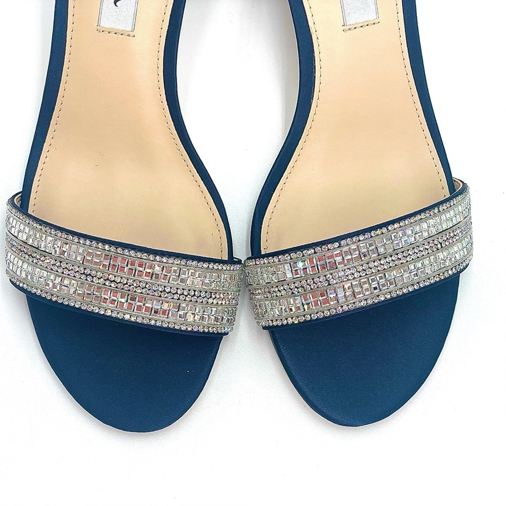 NINA WOMENS NAVY SUEDETTE CRYSTAL BLOCK MID-HEEL ANKLE STRAP DRESS SANDAL NIB! - Picture 9 of 15